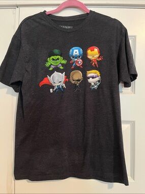 Marvel Black Short Sleeve Tee with Colorful Chibi Avengers
